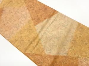 切り嵌め風鳳凰に花々・荒波模様織出し全通袋帯